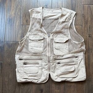 Unbranded Mesh Fishing Utility Vest Mens XXL Khaki Excellent Multi-Pocket Cargo